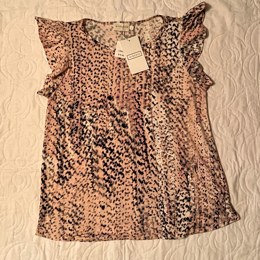 Ruffle Sleeve Top Blouse Pink marbled Cheetah Print